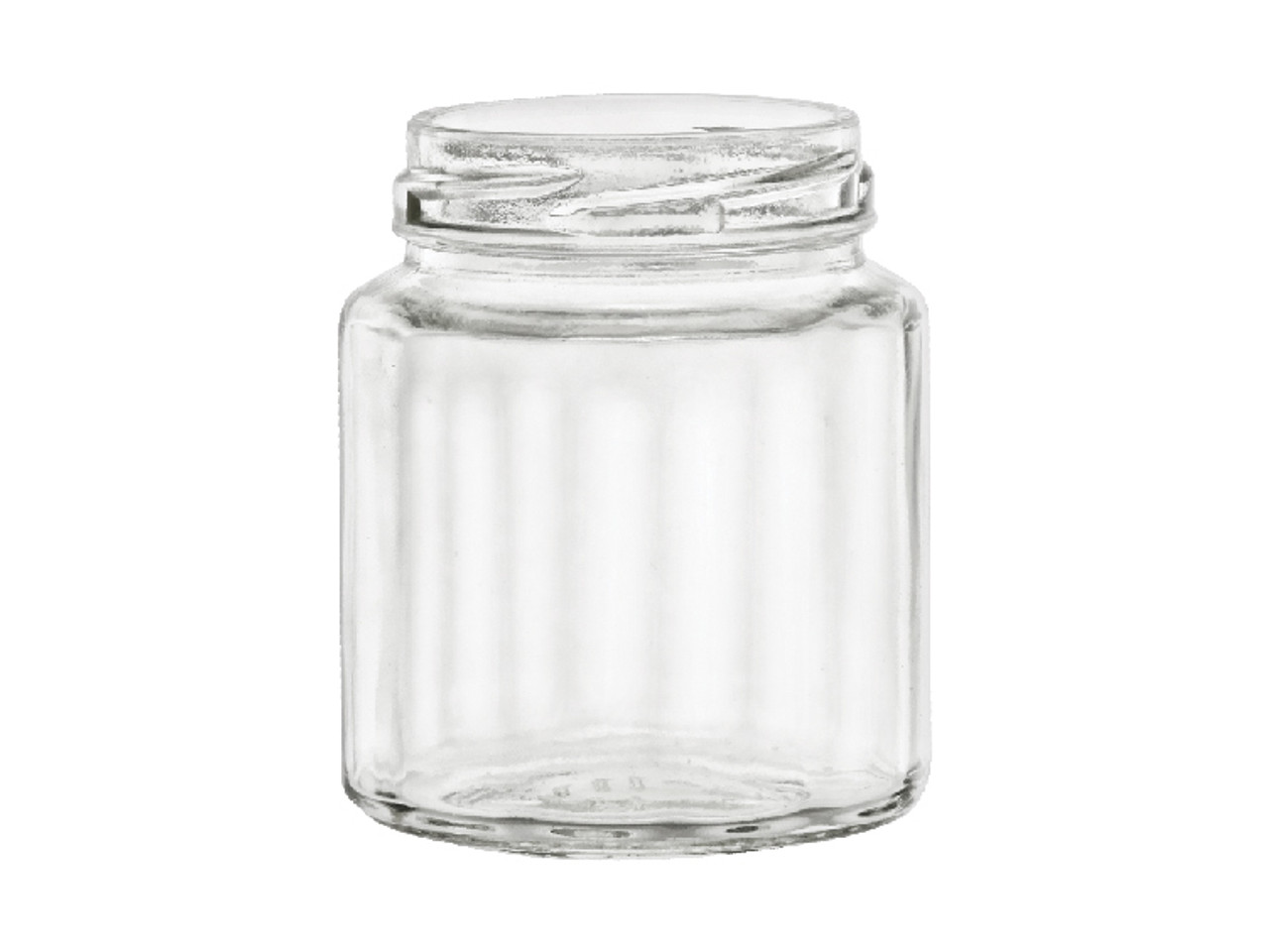 8 oz Faceted Round Glass Jar w/ Lid