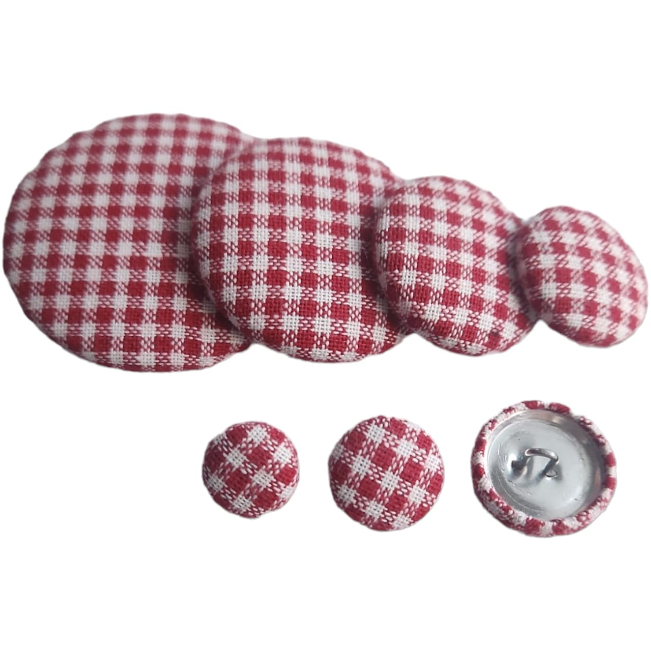 Red and White Homespun Fabric Button - A Charming Accessory