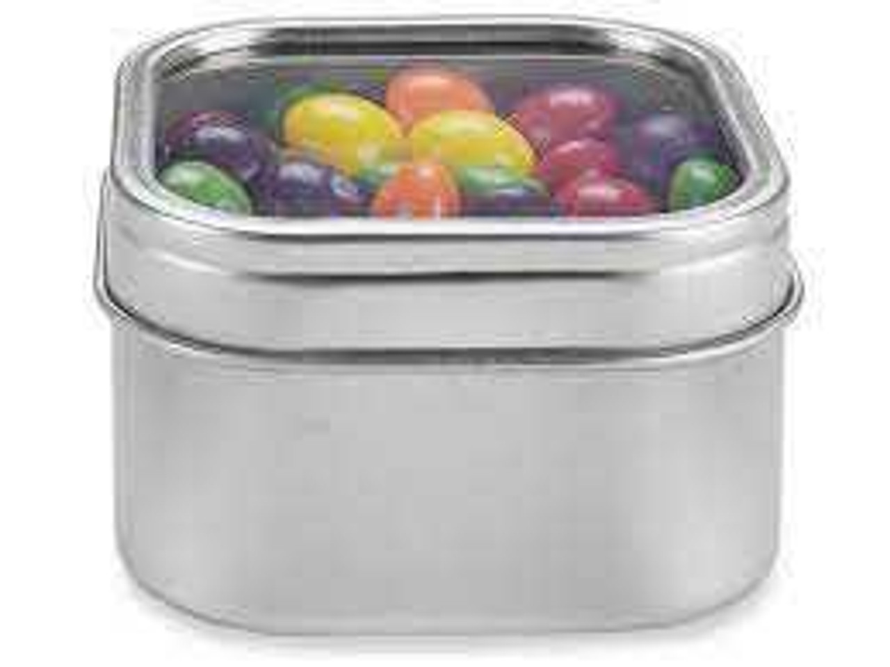 16 oz Round Tin Container with Clear Top Slip on Lid