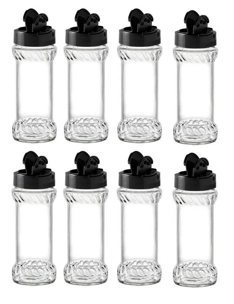 Set of oz Glass Spice Jars with Shaker Fitment and Black