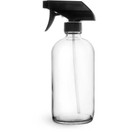 16 oz Clear Glass Boston Round Bottle with Black Sprayer | Glass Bottles