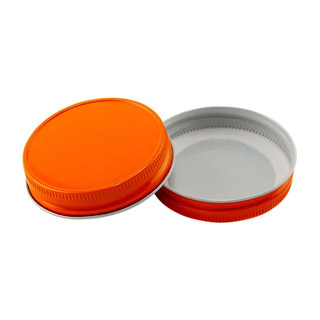 70/450 Orange Mason Jar Lid with Plastisol Liner - Regular Mouth | Closures, Lids