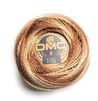 DMC  Perle Cotton Thread Ball | Size 8 | 105 Variegated Tan, Brown