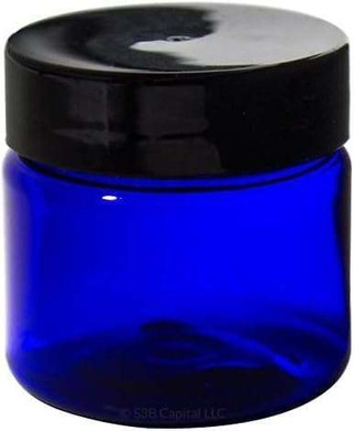 1 oz Cobalt Blue Single Wall Plastic Jar with Black Smooth Lid