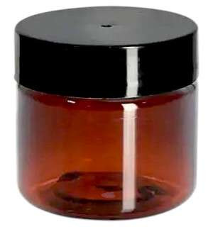 Nakpunar 1 oz amber PET plastic jar with black lid, measuring 1.5 inches wide by 1.6 inches high – ideal for creams, salves, and cosmetic storage