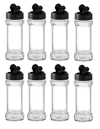 Set of 8 - 6.4 oz Glass Spice Jars with Shaker Fitment and Black Caps | Jars