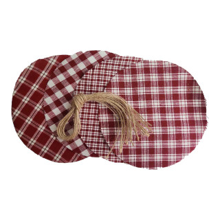 Burgundy and White Off Homespun Mix Set Fabric Jar Cover with Jute Twine Ties | Fabric Jar Covers