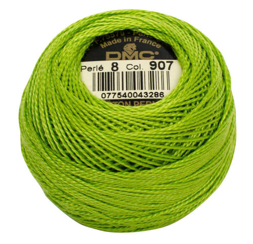 DMC Size 8 Perle Cotton Thread | 907 Light Parrot Green | Size 8