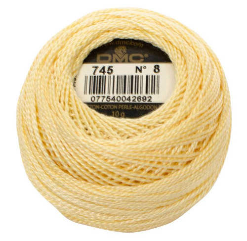 DMC Size 8 Perle Cotton Thread | 745 Light Pale Yellow | Size 8