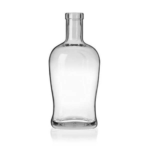 750 ml, 25 oz Clear Glass Curvy Milan Liquor Bottle with Bar Top and Cork Bottle Stopper | Beverage & Liquor Bottles