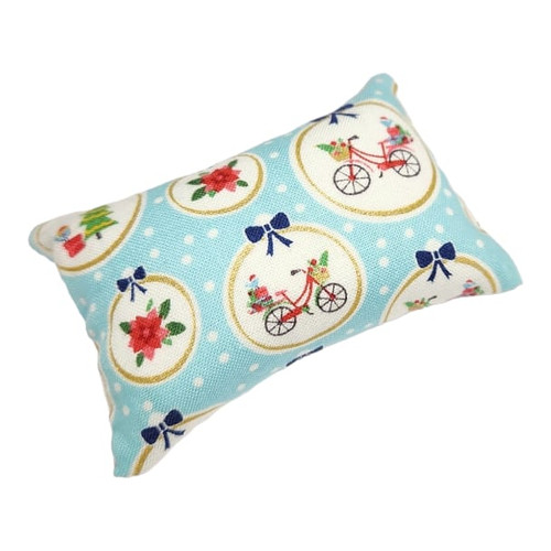 Emery Pincushion with christmas themed embroidered wall hoops drawed on blue fabric