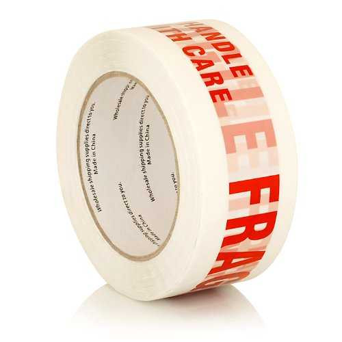 Premium Fragile Printed Tape 2.0 mil 330 Feet (110 yards) - White / Red - 1 Roll | Tapes