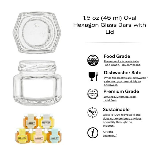 1.5 oz (45 ml) Oval Hexagon Glass Jars with Lid  Oval Hexagon Jars