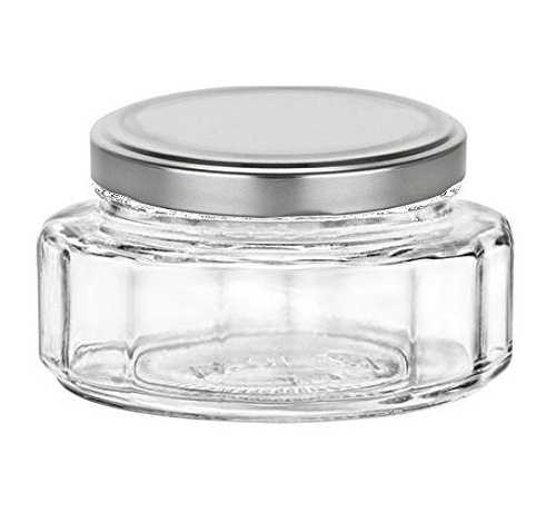 Set of 12, 6 oz Beveled Glass Jar with Silver Lid (190 ml) | Jars