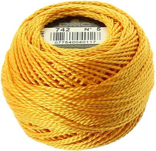 DMC Size 5 Perle Cotton Thread | 742 Lt Tangerine | Size 5