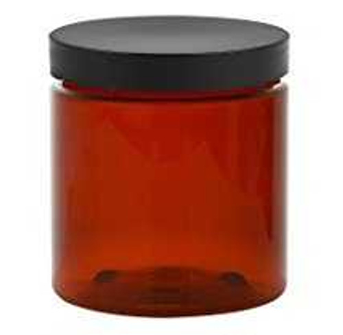 4 oz Amber Brown Single Wall Plastic Jar with Black Smooth Lid | Single Wall Plastic Jars