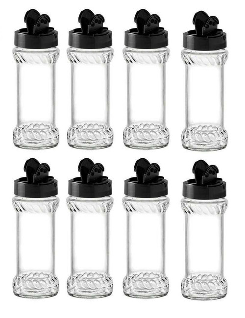 6.4 oz Glass Spice Jar with Shaker Fitment and Black Cap Jars