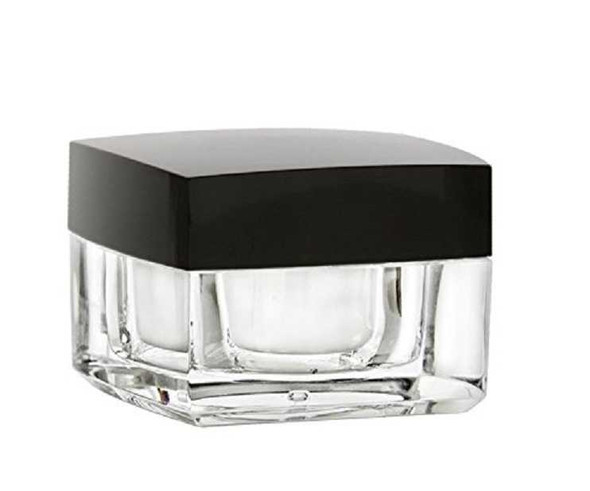 1/2 oz Acrylic Square Plastic Jar with Airtight Black Shiny Lid and Liner | Plastic Jars