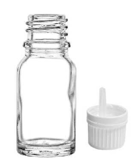 10 ml Clear Glass Euro Dropper Bottles - White Tamper Evident Caps with Orifice Reducers | Euro Dropper Bottles