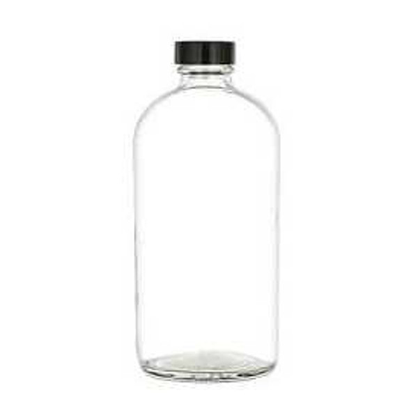 16 oz Clear Glass Boston Round Bottle with Black Cap | Boston Rounds Bottles