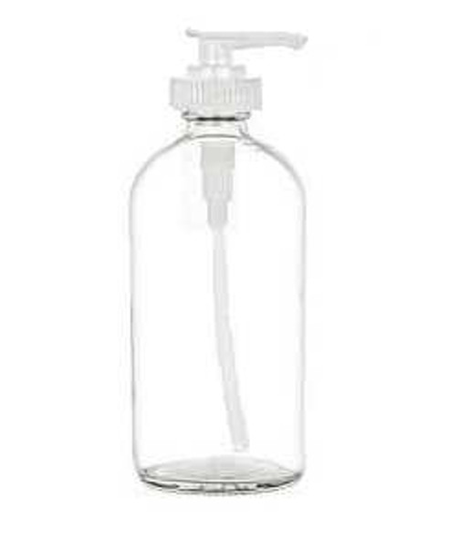 16 oz Clear Glass Boston Round Bottle with White Lotion Pump | Boston Rounds Bottles