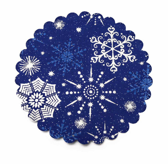 White Snowflakes on Blue Jar Cover with Hemp Twine or Ribbon Color | Fabric Jar Covers
