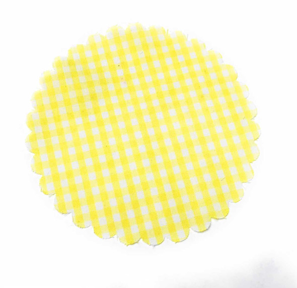 Yellow and White Gingham Jar Cover with Hemp Twine or Ribbon Color
