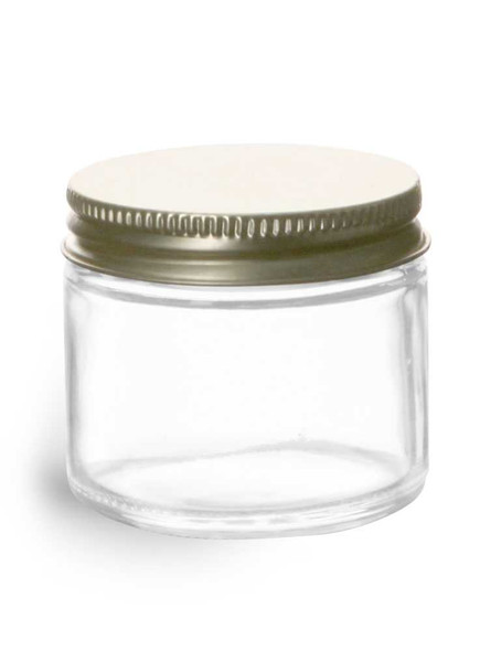 2 oz Straight Sided Low Profile Glass Jar with Gold Plastisol Lined Lid - 53/400 | Jars
