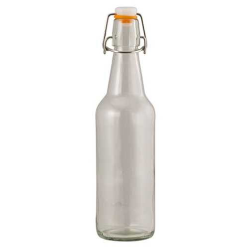 12 oz Round Clear Glass Bottle with Swing Top - 375 ml
