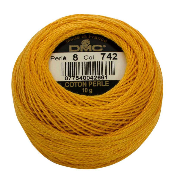 DMC Size 8 Perle Cotton Thread | 742 Lt Tangerine | Size 8