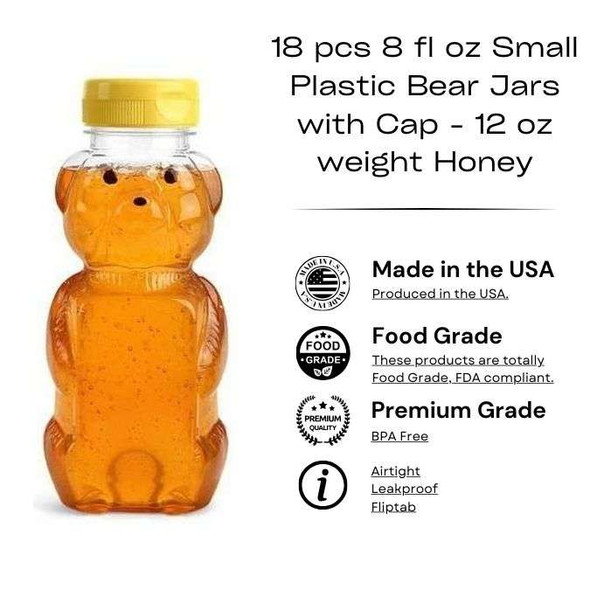 18 pcs 8 fl oz Small Plastic Bear Jars with Cap - 12 oz weight Honey | Jars 18 pcs 8 fl oz Small Plastic Bear Jars with Cap - 12 oz weight Honey | Jars