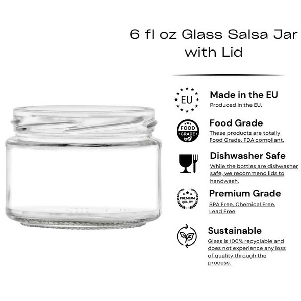 6 fl oz Glass Salsa Jar with Lid  Straight Sided Glass Jars
