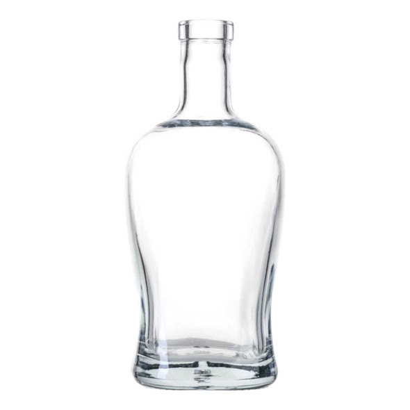 750 ml, 25 oz Clear Glass Curvy Milan Liquor Bottle with Bar Top and Cork Bottle Stopper