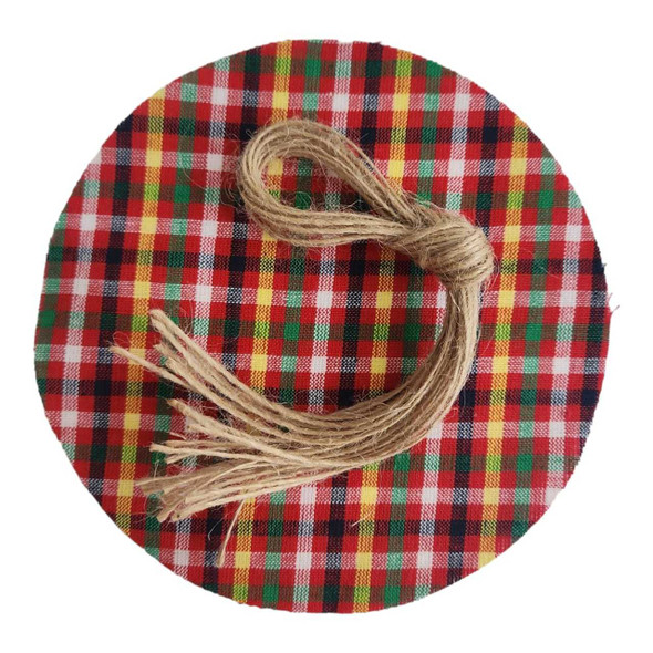Colorful Red Plaids Fabric Jar Cover with Jute Twine Ties | Fabric Jar Covers