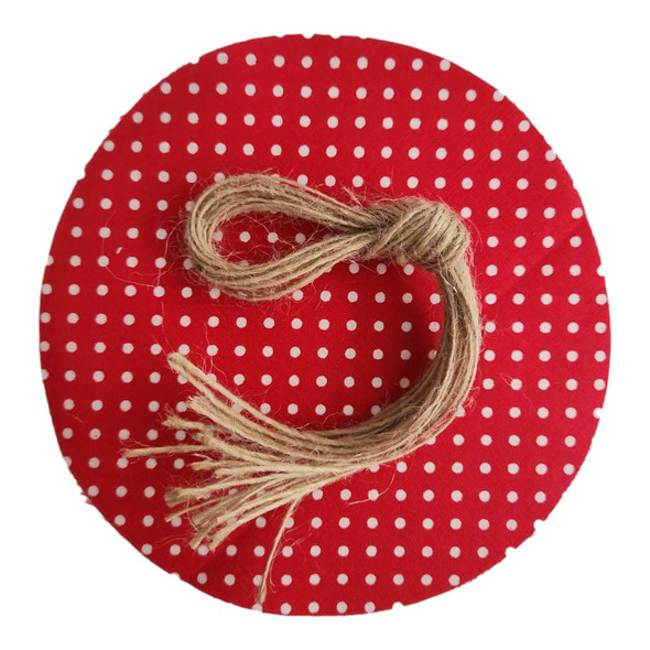 Red and White Polka Dots Fabric Jar Cover with Jute Twine Ties | Fabric Jar Covers