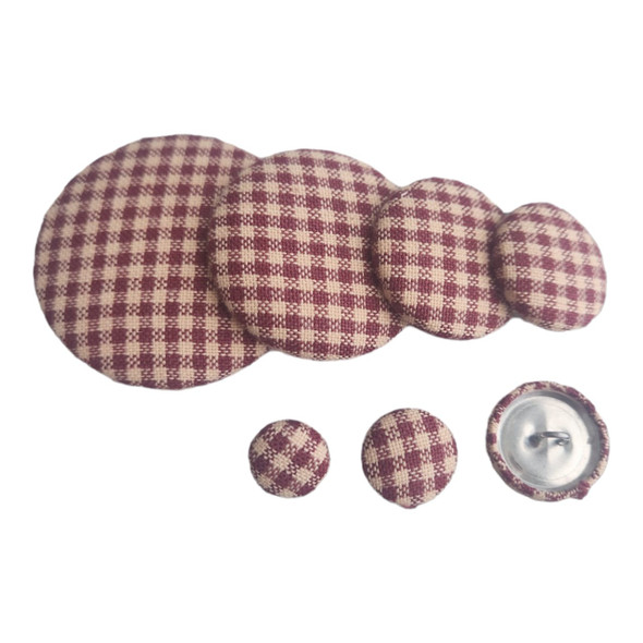 Burgundy, Beige Homespun Fabric Button | Homespun Buttons