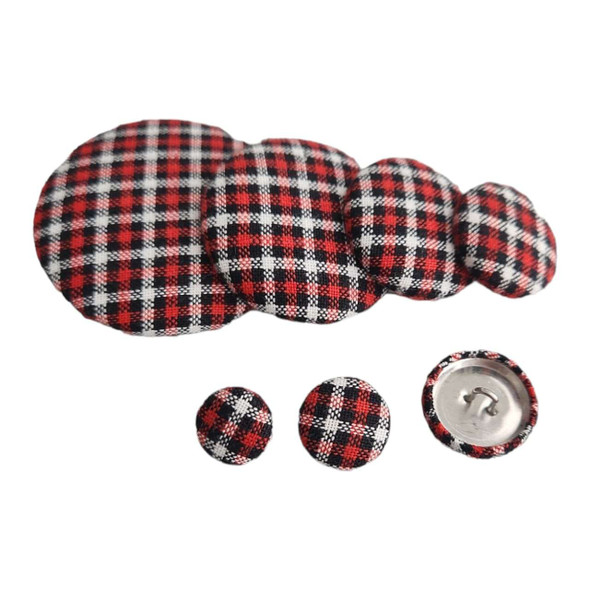 Black, Red and White Homespun Fabric Button | Homespun Buttons