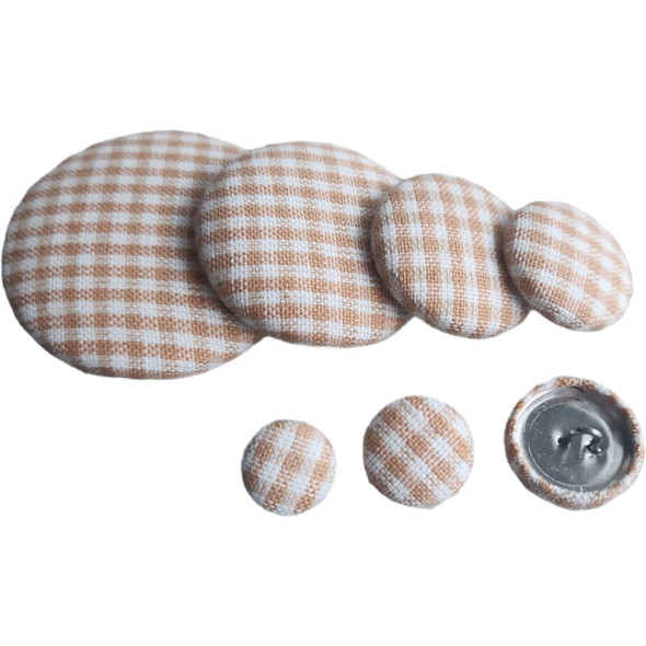 Tan and White Homespun Fabric Button | Homespun Buttons