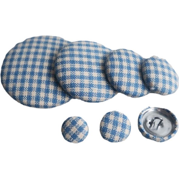 Very Light Powder Blue and Ivory Homespun Fabric Button | Homespun Buttons