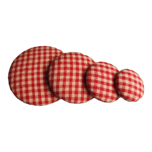 Red and Beige Homespun Fabric Button