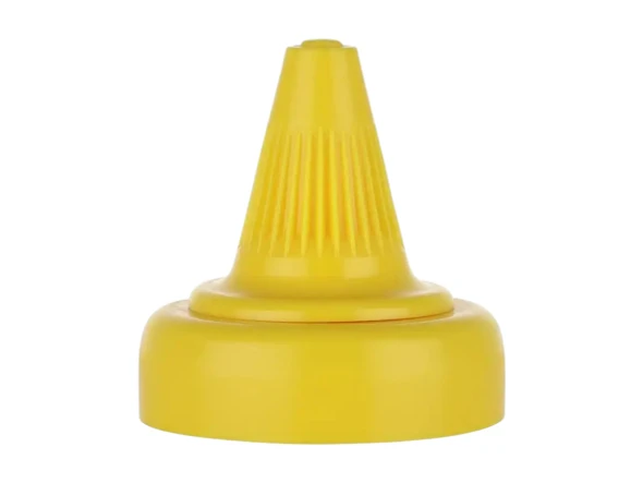 38/400 Yellow Twist Top Dispensing Cap with Tri-Tab Heat Seal Liner for Honey, BBQ Sauce & Syrup Bottles