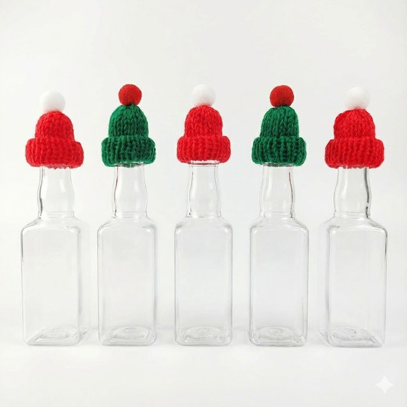 1.7 oz ( 50 ml) mini Plastic Liquor Bottle with Christmas Beanie Hats