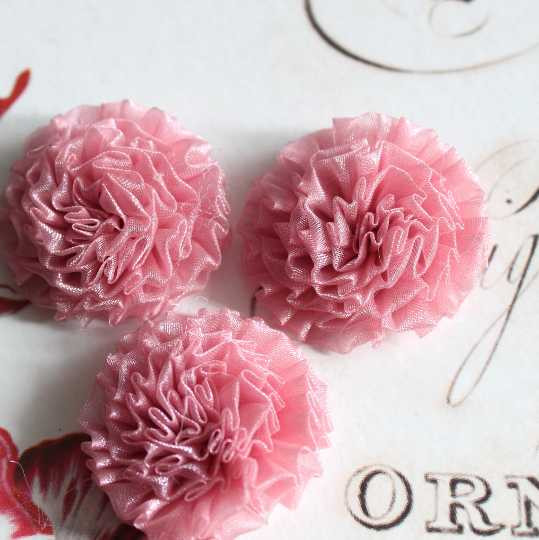 Handmade Organza Ruffled Flower Appliques - Flat Back