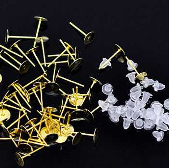 25 pairs 4 mm Gold Earring Posts with nuts