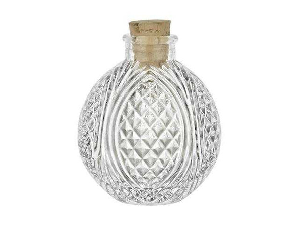 4 oz Spherical Round Glass Bottle with Natural Cork Stopper- Crystal Cut
