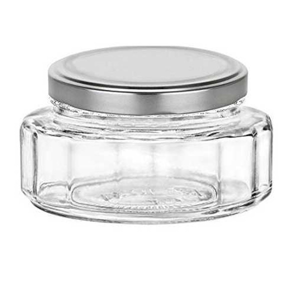 Set of 12, 6 oz Beveled Glass Jar with Silver Lid (190 ml)