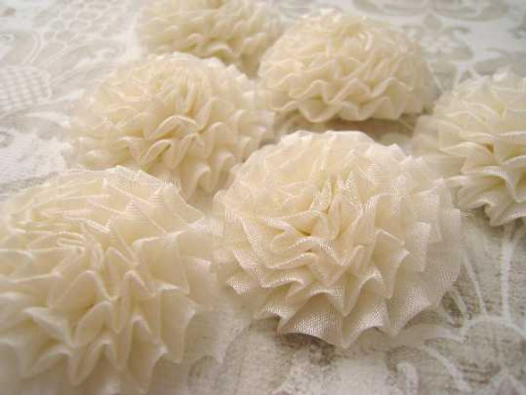 6 pcs Ivory Flatback Ruffled Organza Appliques | Appliques