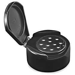 43-485 Black Plastic Flip Spice Spice Caps with Heat Induction Foil Liner | Dispensing Caps