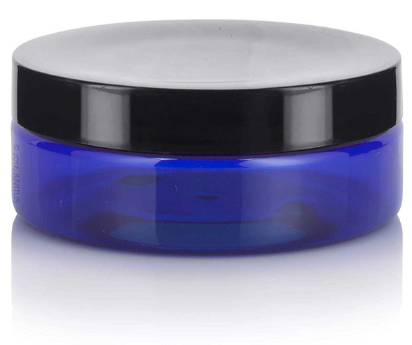 4 oz Low Profile Cobalt Blue Single Wall Plastic Jar with Your Choice of Lid | Single Wall Plastic Jars