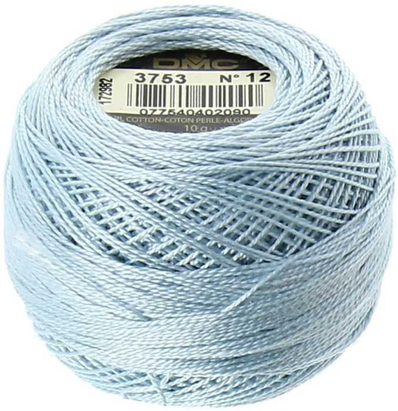 DMC Perle Cotton Thread Ball | Size 12 | 3753 U V Lt Antique Blue | Size 12
